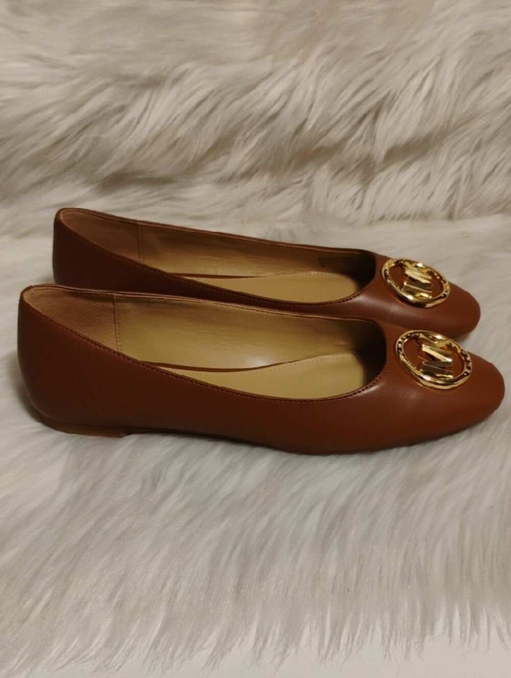 (C-73) New Michael Kors Chestnut Brown Leather MK Logo Ballet Flats - Picture 5 of 10